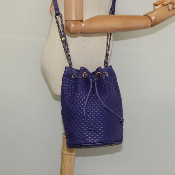 BALLY Shoulder Bag Leather Purple Gold Auth 126020