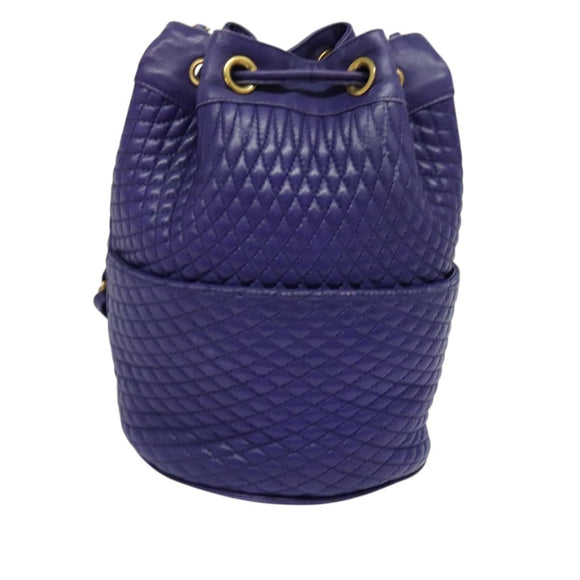 BALLY Shoulder Bag Leather Purple Gold Auth 126020