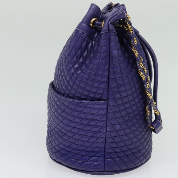 BALLY Shoulder Bag Leather Purple Gold Auth 126020