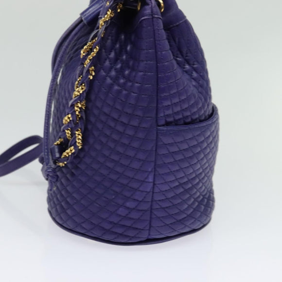 BALLY Shoulder Bag Leather Purple Gold Auth 126020A