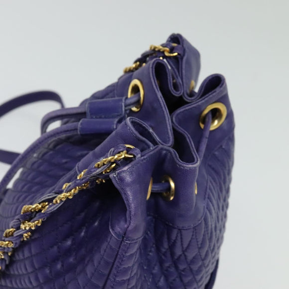 BALLY Shoulder Bag Leather Purple Gold Auth 126020