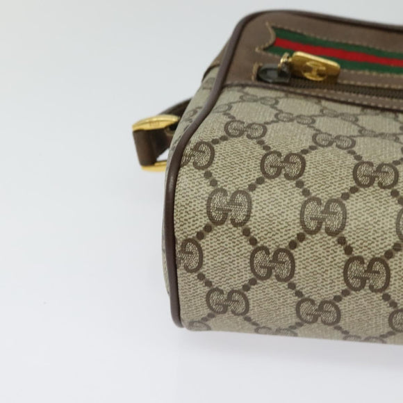 GUCCI GG Supreme Web Sherry Line Bag PVC Brown Gold 98 02 087 Auth 126023