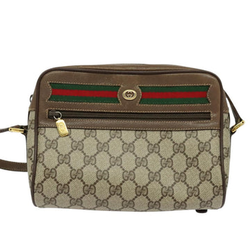 GUCCI GG Supreme Web Sherry Line Bag PVC Brown Gold 98 02 087 Auth 126023 - 0