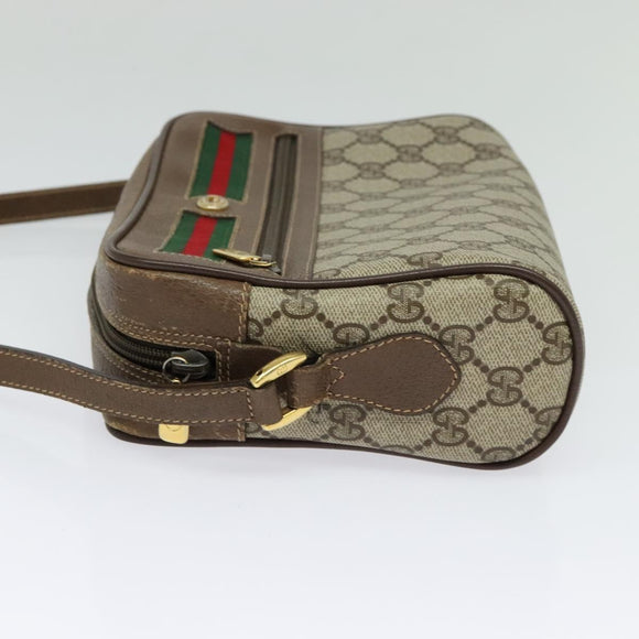 GUCCI GG Supreme Web Sherry Line Bag PVC Brown Gold 98 02 087 Auth 126023