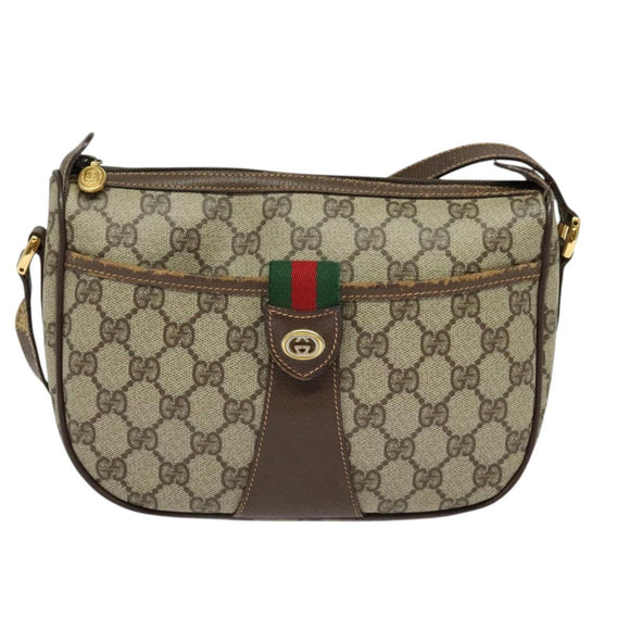 GUCCI GG Supreme Web Sherry Line Bag PVC Brown Gold 89 02 032 Auth 126024