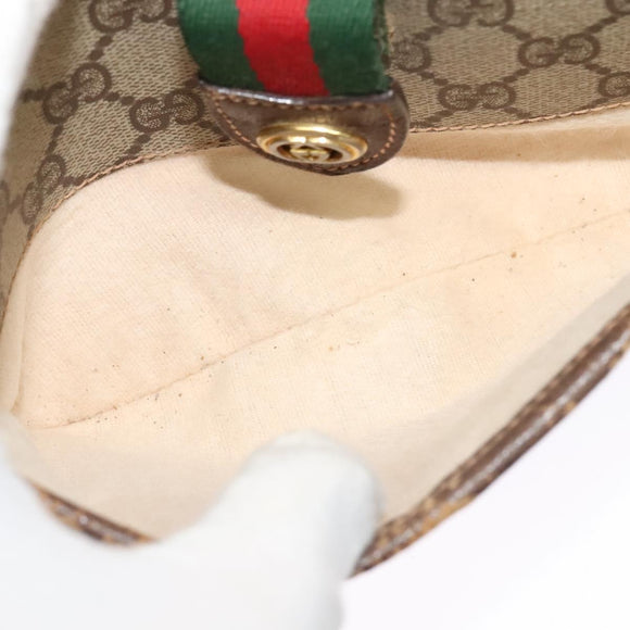 GUCCI GG Supreme Web Sherry Line Bag PVC Brown Gold 89 02 032 Auth 126024
