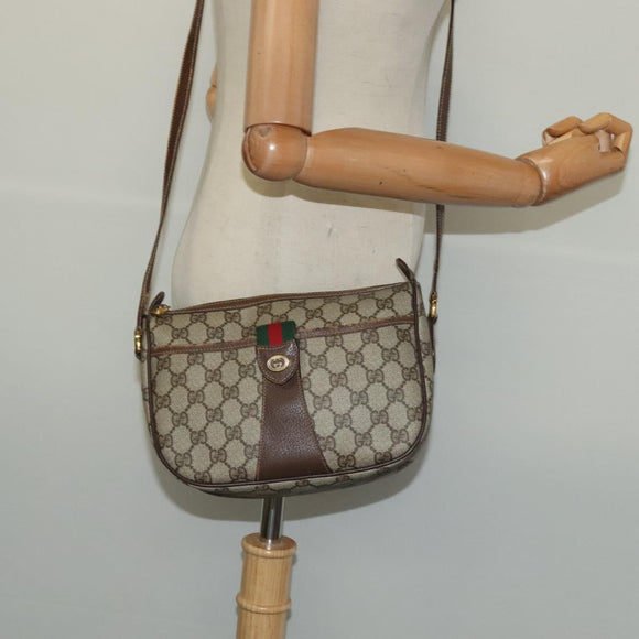 GUCCI GG Supreme Web Sherry Line Bag PVC Brown Gold 89 02 032 Auth 126024