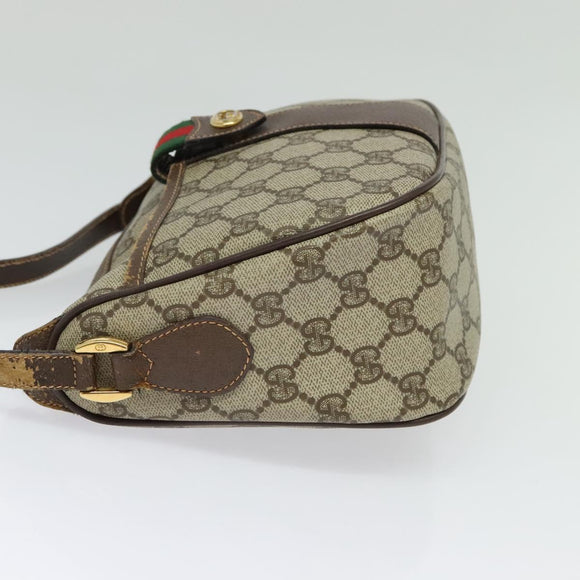 GUCCI GG Supreme Web Sherry Line Bag PVC Brown Gold 89 02 032 Auth 126024