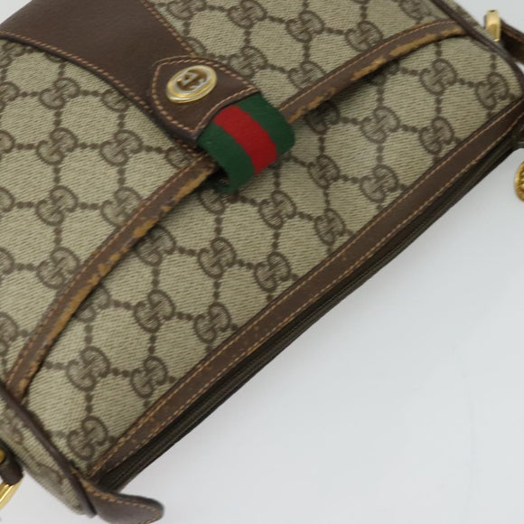 GUCCI GG Supreme Web Sherry Line Bag PVC Brown Gold 89 02 032 Auth 126024