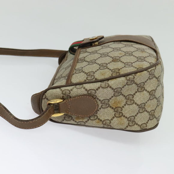 GUCCI GG Supreme Web Sherry Line Bag PVC Brown Gold 89 02 032 Auth 126025