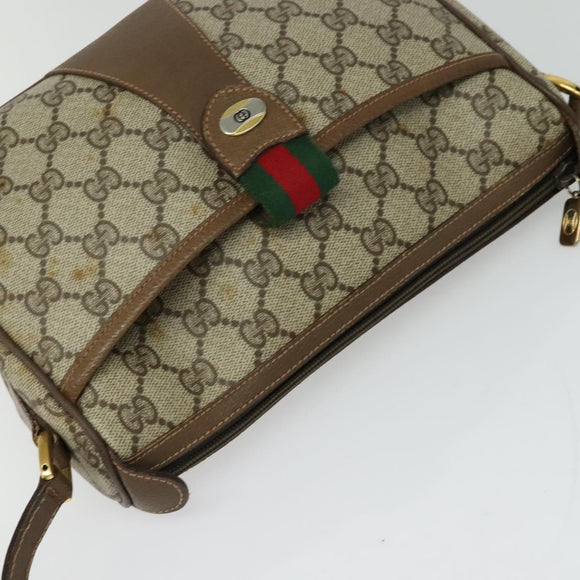 GUCCI GG Supreme Web Sherry Line Bag PVC Brown Gold 89 02 032 Auth 126025