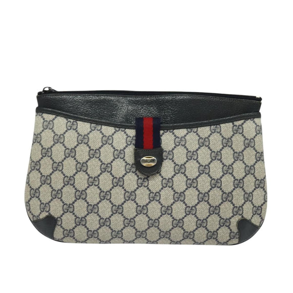 GUCCI GG Supreme Sherry Line Shoulder Bag PVC Navy Gold 904 02 026 Auth 126026