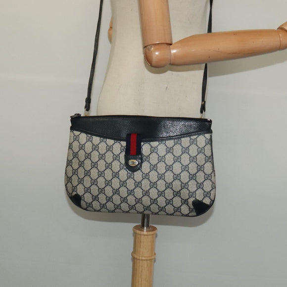 GUCCI GG Supreme Sherry Line Shoulder Bag PVC Navy Gold 904 02 026 Auth 126026