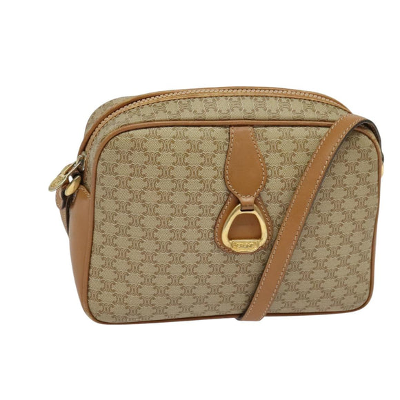 CELINE Macadam Canvas Shoulder Bag PVC Beige Gold Auth 126031