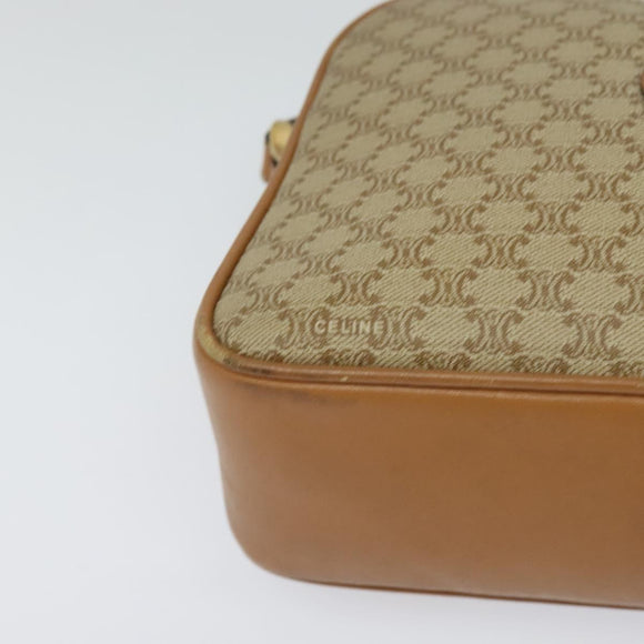 CELINE Macadam Canvas Shoulder Bag PVC Beige Gold Auth 126031