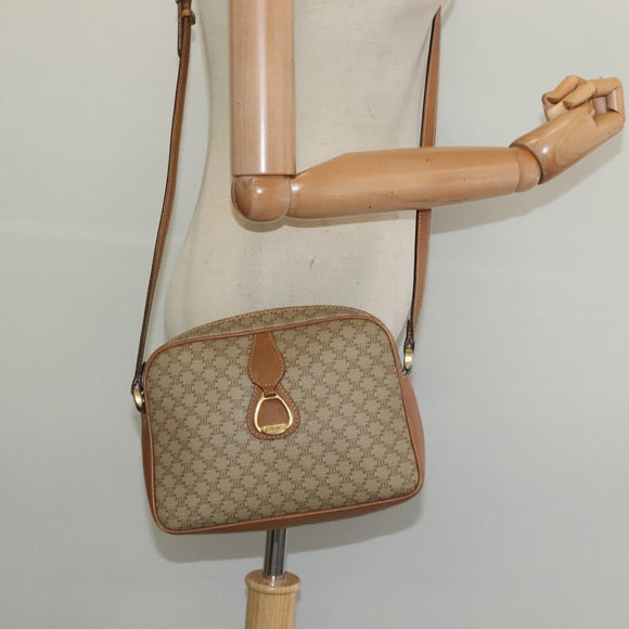 CELINE Macadam Canvas Shoulder Bag PVC Beige Gold Auth 126031
