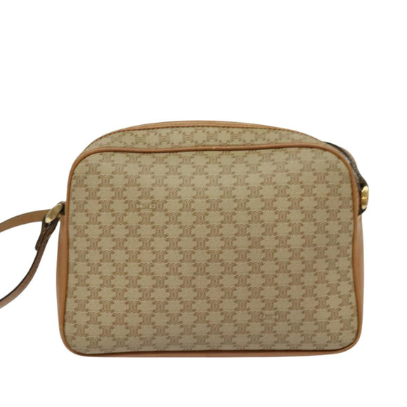 CELINE Macadam Canvas Shoulder Bag PVC Beige Gold Auth 126031
