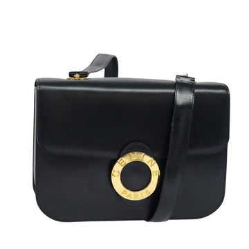 CELINE Circle Shoulder Bag Leather Navy Gold Auth 126033
