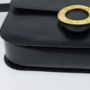 CELINE Circle Shoulder Bag Leather Navy Gold Auth 126033-10