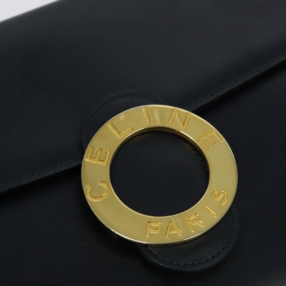 CELINE Circle Shoulder Bag Leather Navy Gold Auth 126033