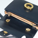 CELINE Circle Shoulder Bag Leather Navy Gold Auth 126033-10