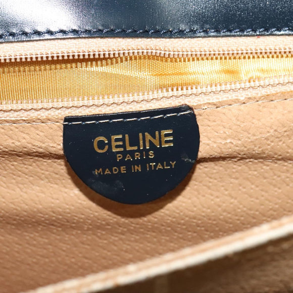 CELINE Circle Shoulder Bag Leather Navy Gold Auth 126033