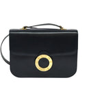 CELINE Circle Shoulder Bag Leather Navy Gold Auth 126033-2