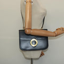 CELINE Circle Shoulder Bag Leather Navy Gold Auth 126033-24