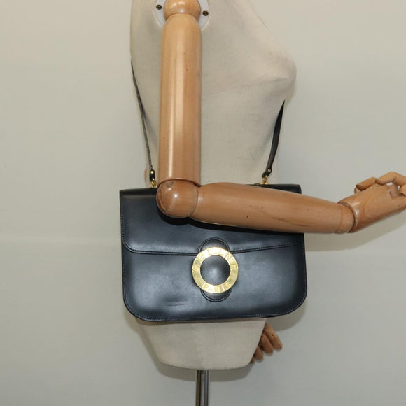 CELINE Circle Shoulder Bag Leather Navy Gold Auth 126033