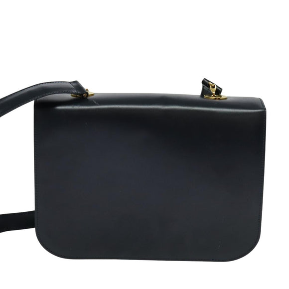 CELINE Circle Shoulder Bag Leather Navy Gold Auth 126033