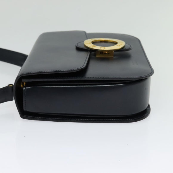 CELINE Circle Shoulder Bag Leather Navy Gold Auth 126033
