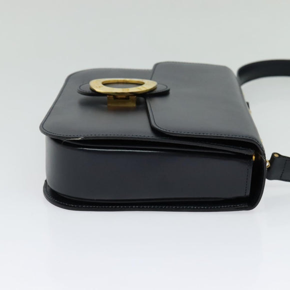 CELINE Circle Shoulder Bag Leather Navy Gold Auth 126033