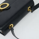 CELINE Circle Shoulder Bag Leather Navy Gold Auth 126033-6