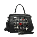 CELINE Chain Hand Bag Leather 2way Black Silver Auth 126034-1