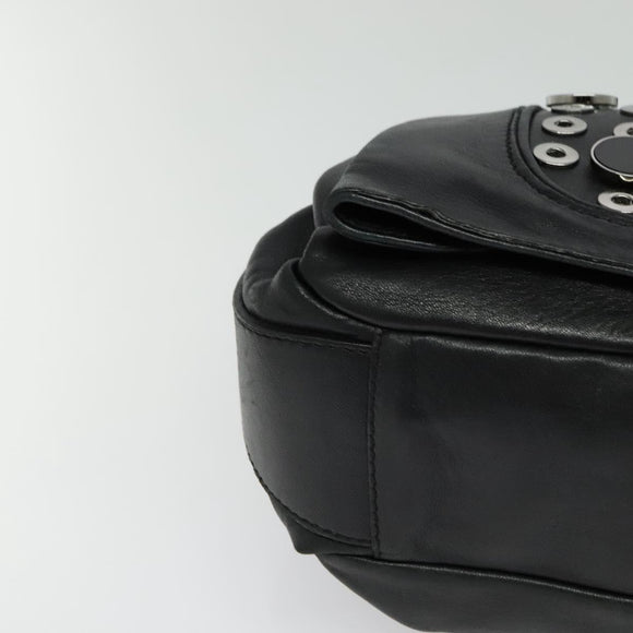 CELINE Chain Hand Bag Leather 2way Black Silver Auth 126034