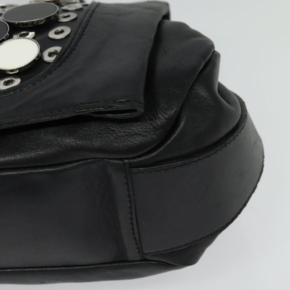 CELINE Chain Hand Bag Leather 2way Black Silver Auth 126034