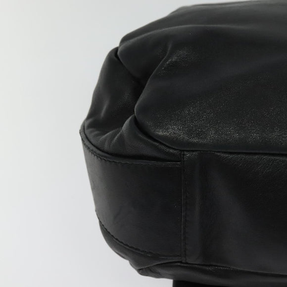 CELINE Chain Hand Bag Leather 2way Black Silver Auth 126034