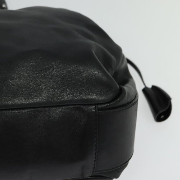 CELINE Chain Hand Bag Leather 2way Black Silver Auth 126034