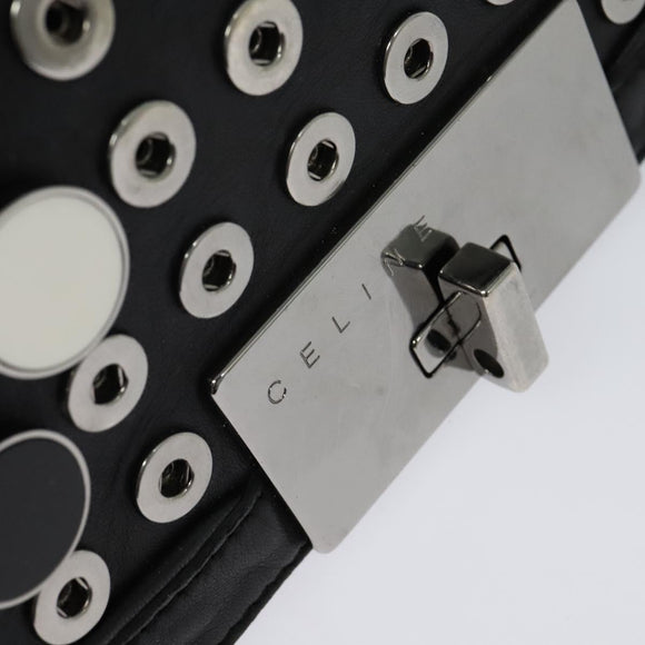 CELINE Chain Hand Bag Leather 2way Black Silver Auth 126034