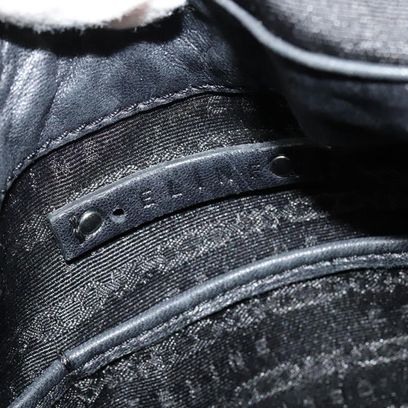 CELINE Chain Hand Bag Leather 2way Black Silver Auth 126034