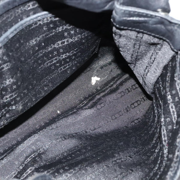 CELINE Chain Hand Bag Leather 2way Black Silver Auth 126034