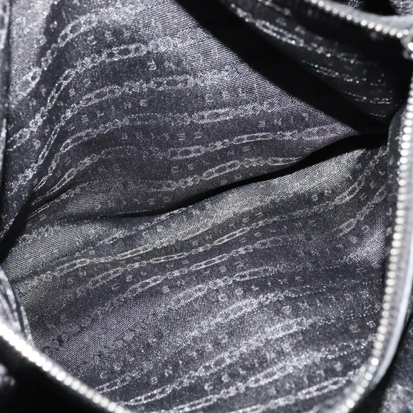 CELINE Chain Hand Bag Leather 2way Black Silver Auth 126034