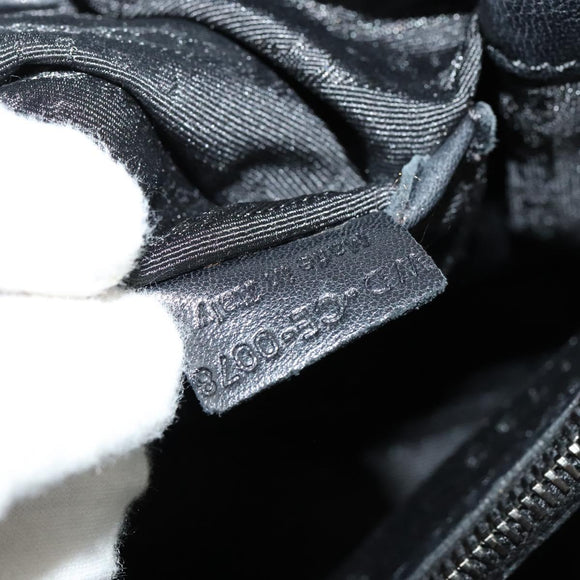 CELINE Chain Hand Bag Leather 2way Black Silver Auth 126034