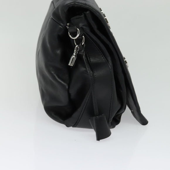 CELINE Chain Hand Bag Leather 2way Black Silver Auth 126034