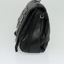 CELINE Chain Hand Bag Leather 2way Black Silver Auth 126034-4