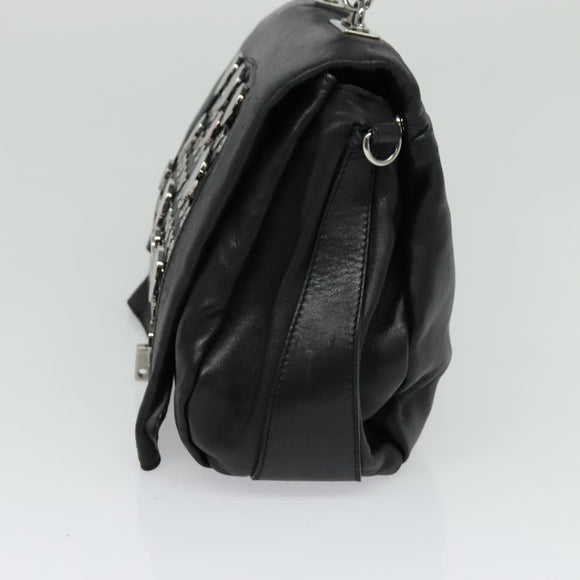 CELINE Chain Hand Bag Leather 2way Black Silver Auth 126034