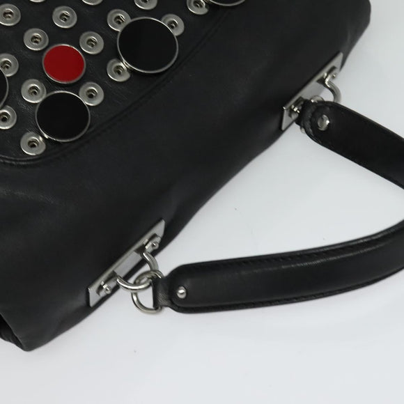 CELINE Chain Hand Bag Leather 2way Black Silver Auth 126034