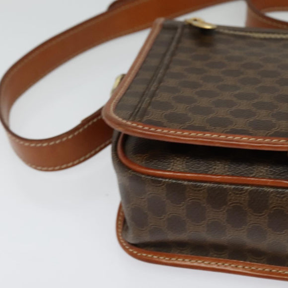 CELINE Macadam Canvas Shoulder Bag PVC Leather Brown Gold Auth 126035