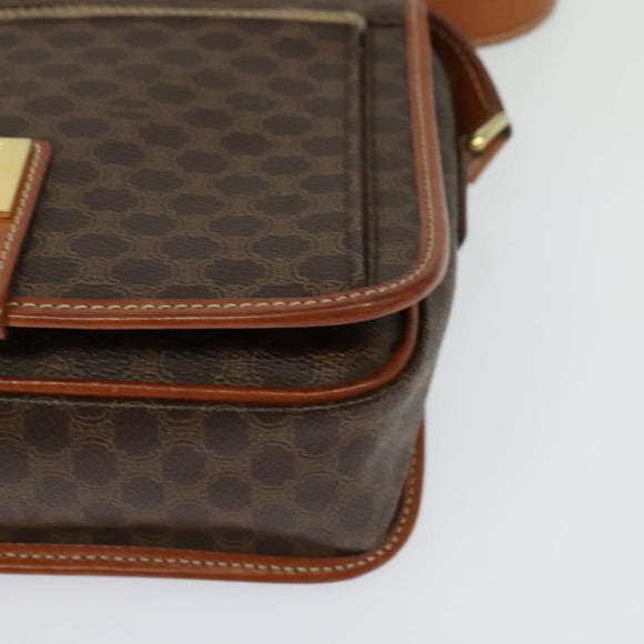 CELINE Macadam Canvas Shoulder Bag PVC Leather Brown Gold Auth 126035