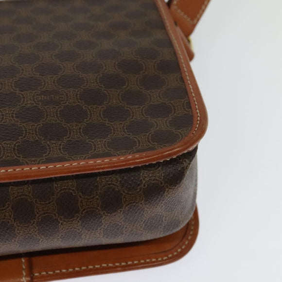 CELINE Macadam Canvas Shoulder Bag PVC Leather Brown Gold Auth 126035
